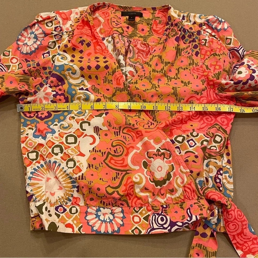 J. Crew 100% Cotton Multicolor Wrap Top Size Small